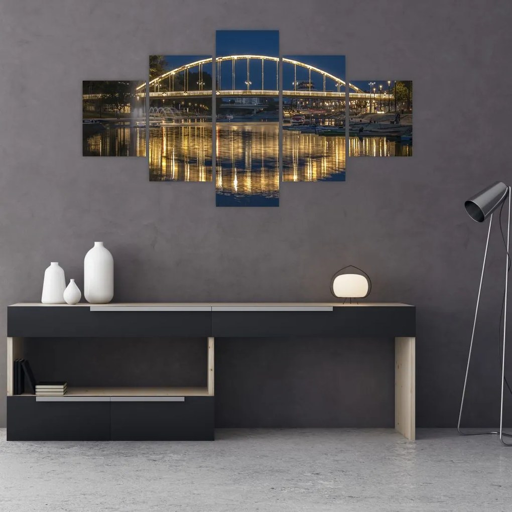 Obraz mostu z fontanną (125x70 cm)