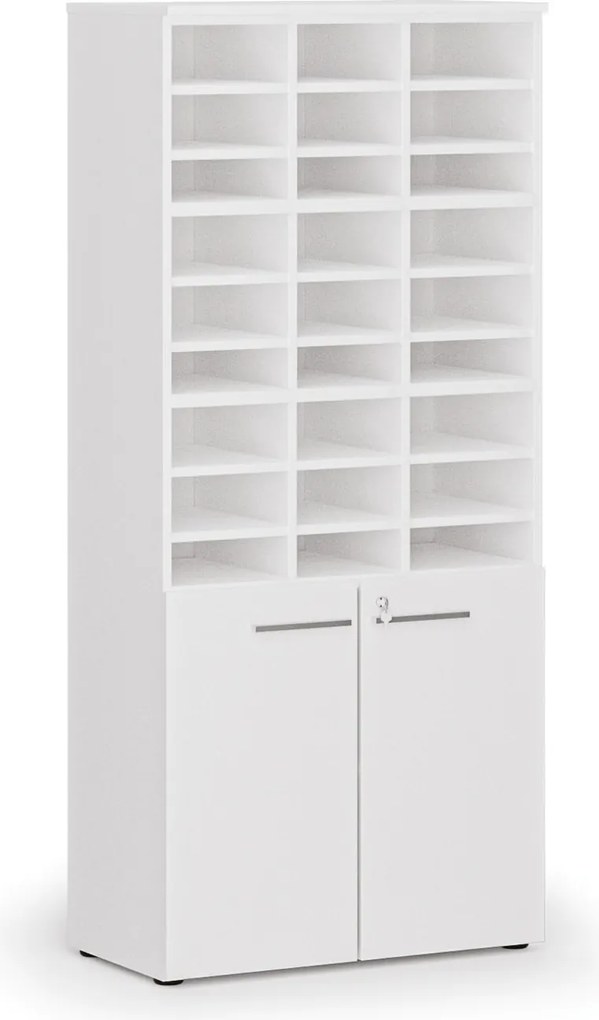 Regał sortujący PRIMO WHITE, 800 x 420 x 1781 mm, 27 przegród, biały