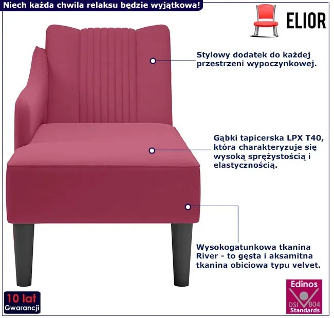 Czerwony elegancki szezlong z podłokietnikiem - Filus
