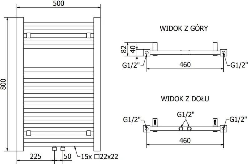 Mexen Pluton grzejnik łazienkowy 800 x 500 mm, 410 W, czarny - W106-0800-500-00-70