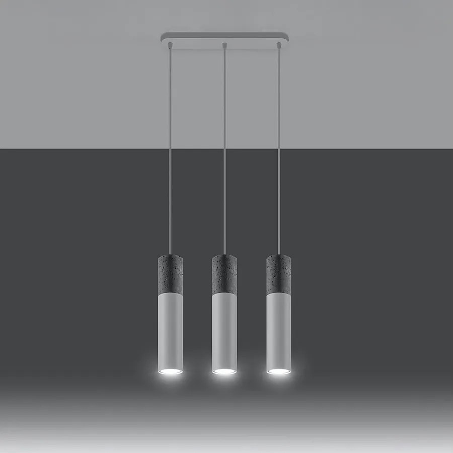 Lampy wiszące nowoczesny Lume, stal/beton - 3 źródło światła 3000K - L.45 x H.90 cm - biały/szary