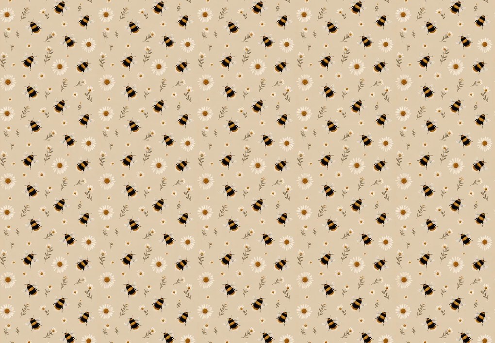 Fototapeta - Trzmiele i kwiatuszki (196x136 cm)