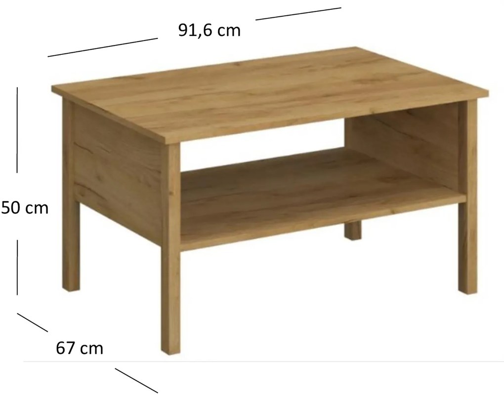 Ława Drewniana do Salonu DALE 90 cm Dąb craft złoty Klasyczna