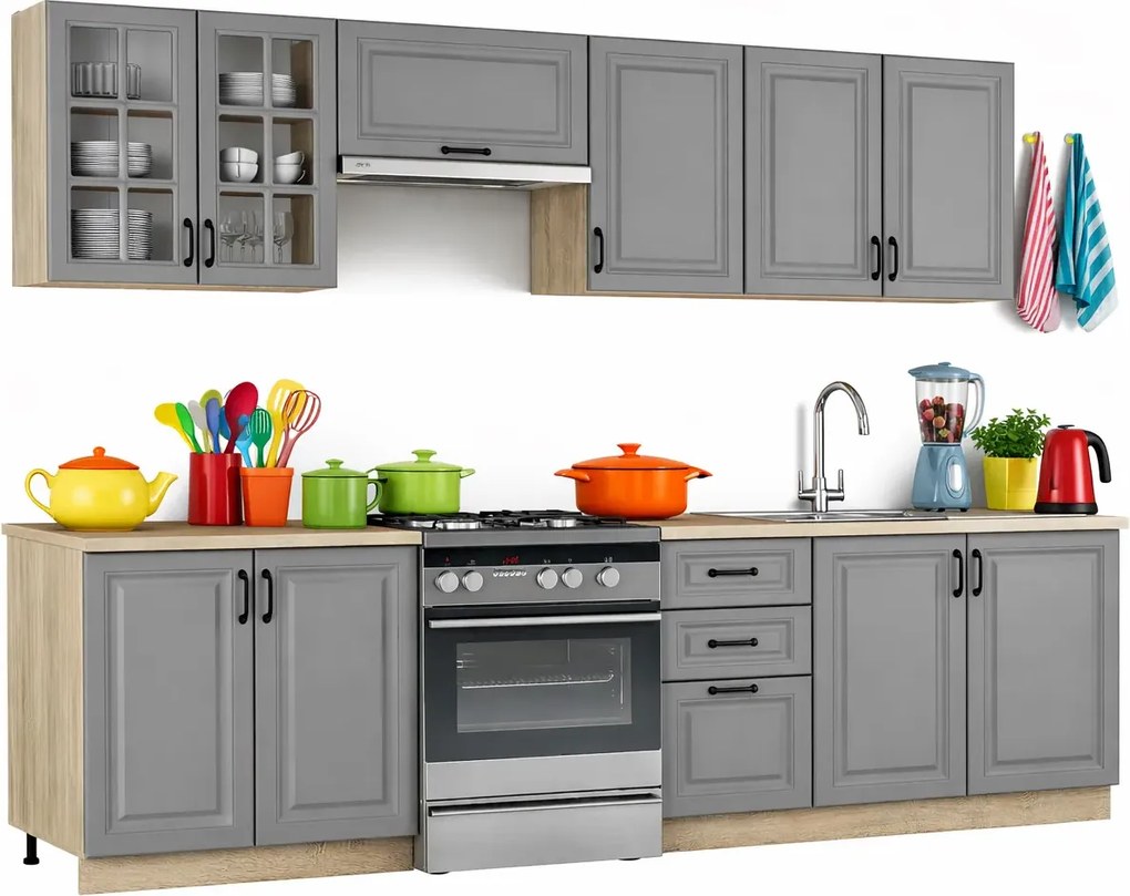 Nowoczesny komplet mebli kuchennych popiel + dąb sonoma B1-L92