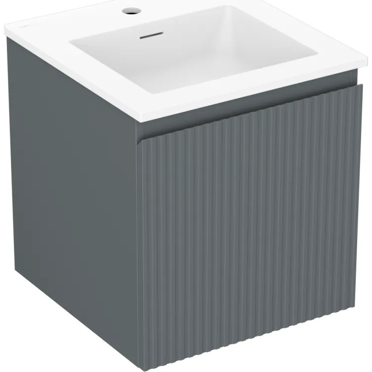 Mexen Rivel szafka łazienkowa 45 cm z umywalką Otis, 1 szuflada, ryflowana , grafit mat/biała mat - 91A20-04547-1-BF66-W18M01