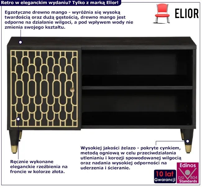 Czarna drewniana szafka RTV K5-E25