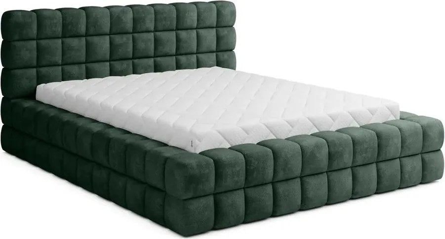 Ciemnozielone tapicerowane łóżko dwuosobowe ze schowkiem ze stelażem 160x200 cm Dizzle – ELTAP