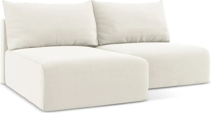 Kremowy aksamitny rozkładany narożnik ze schowkiem (lewostronny/z szezlongiem) Kalena – Makamii