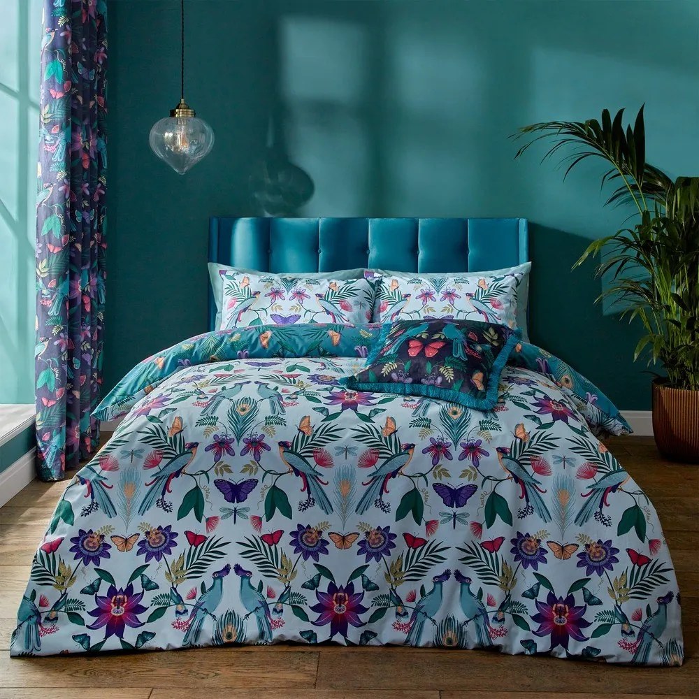 Niebieska pościel dwuosobowa 230x220 cm Mya Tropical Floral – Catherine Lansfield