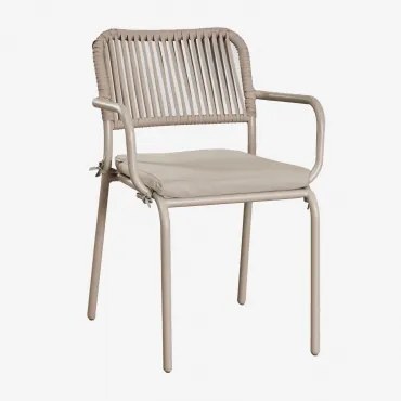 Zestaw 6 Sztaplowanych Krzeseł Jadalnianych Z Podłokietnikami Z Plecionej Liny Arhiza Moka Brown - Sklum