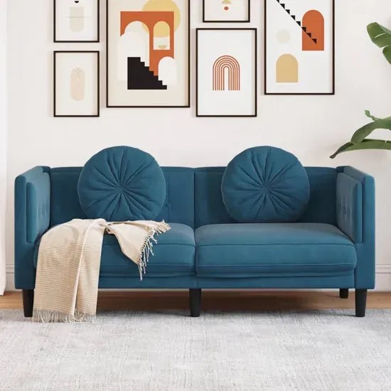 Sofa 2-osobowa z poduszkami niebieska - FINO 4X