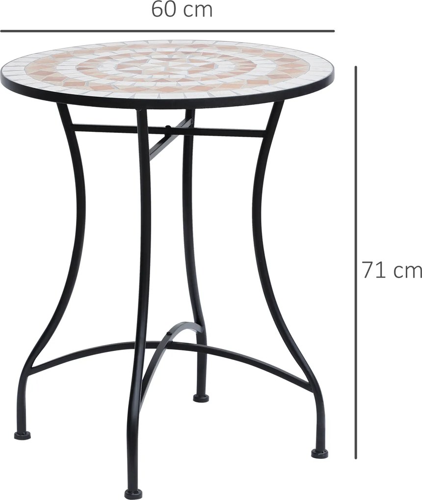 Outsunny Stolik Ogrodowy Balkonowy Mozaikowy Okrągły Stal i Ceramika Pomarańczowy Biały 60x71cm | Aosom PL