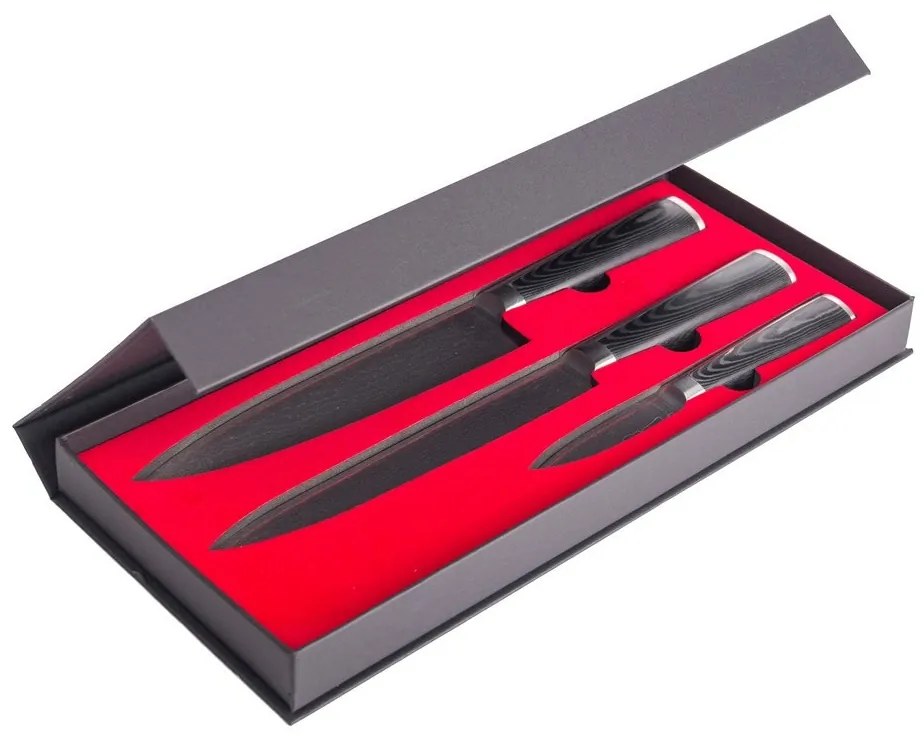 Zestaw noży G21 Damascus Premium w bambusowym bloku, pudełko, 3 szt. + kamień do ostrzenia