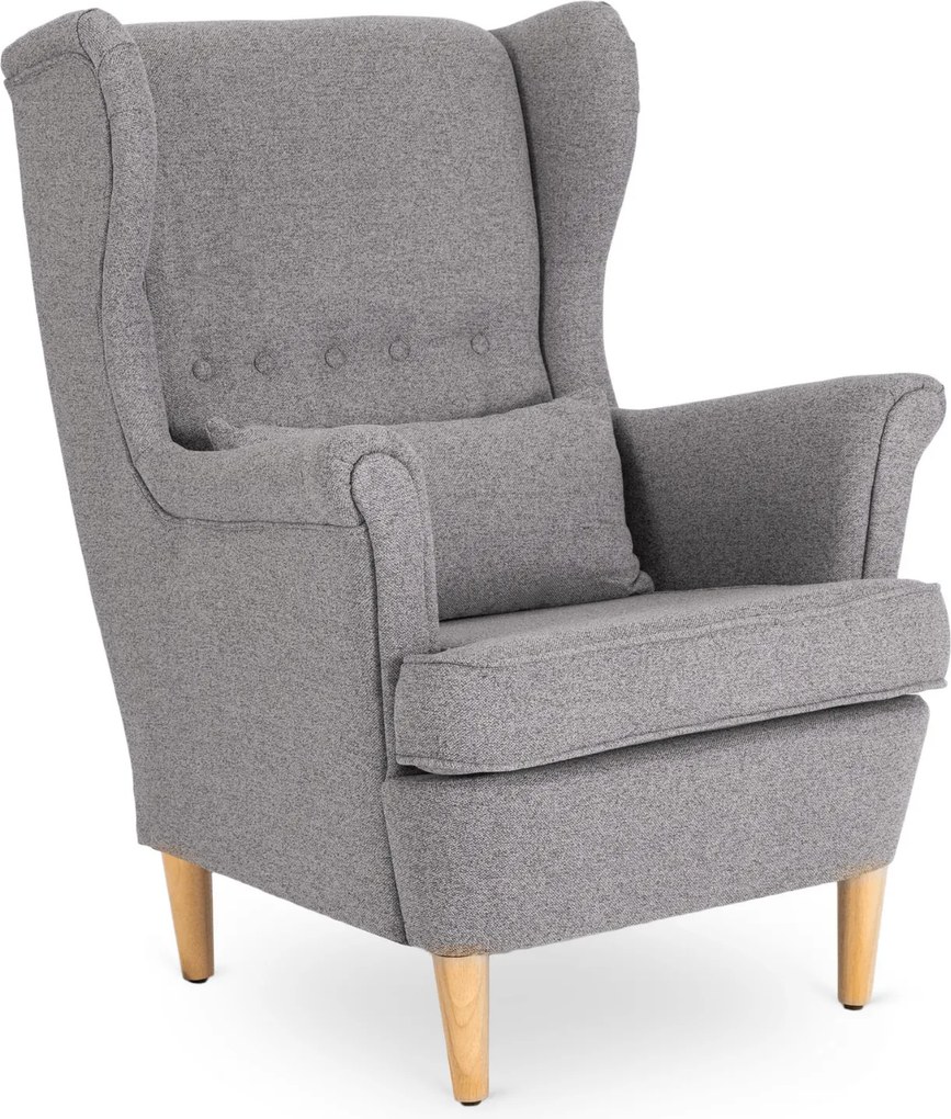 Fotel Wypoczynkowy Uszak EVAN 2 z Podnóżkiem Szary Tapicerowany Nowoczesny