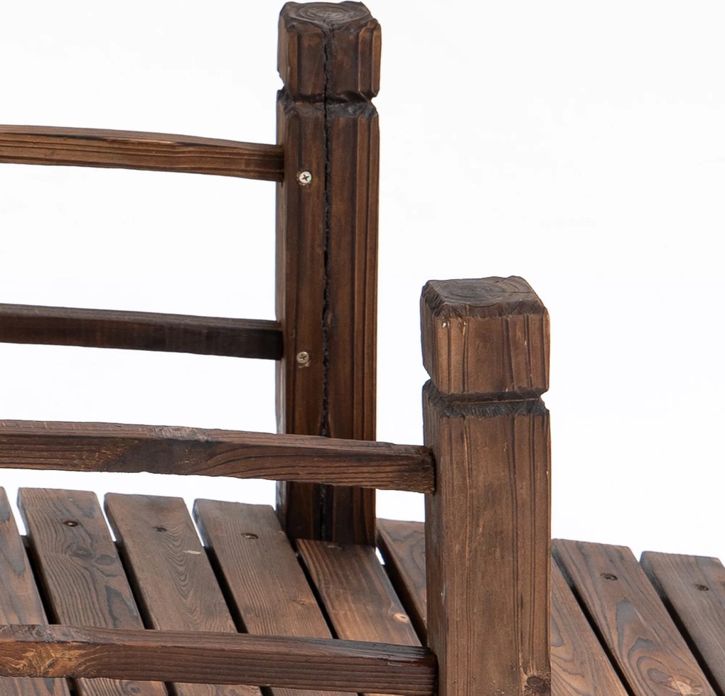 Outsunny Drewniany Most Ogrodowy z Balustradą Ciemnobrązowy Lite Drewno Maks 180kg Dekoracyjny Mostek 152.5x67x48cm | Aosom PL