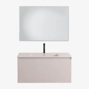 Zestaw Wiszących Mebli Łazienkowych Zintegrowany Z Umywalką Macrae Nature & Prostokątna Lampa Led I Przeciwmgielna 100x70 Cm Riben & Czarny Matowy ↑20