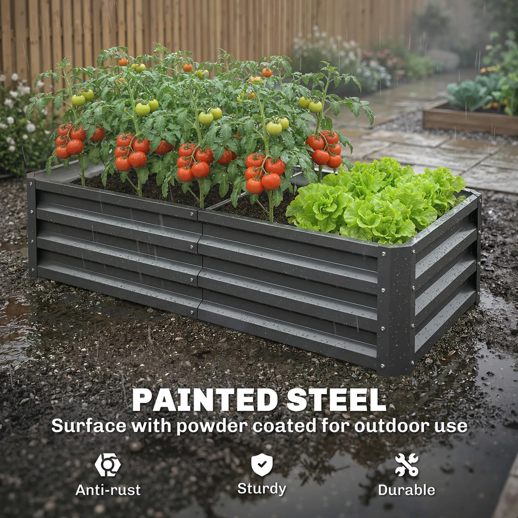 Outsunny Podwyższona Grządka Odporna na Warunki Atmosferyczne z Ocynkowanej Stali z Otwartą Podłogą 120x60x30.5cm Szara | Aosom PL