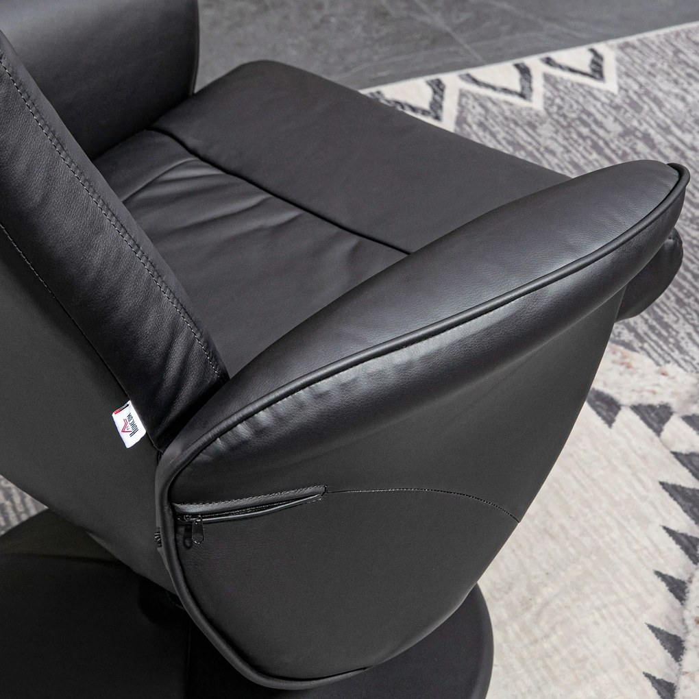 HOMCOM Fotel Relaksacyjny z Podnóżkiem Obrotowy Skóra Ekologiczna Czarny | Aosom PL