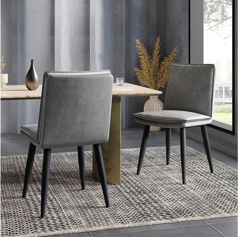 Zestaw 2 krzeseł do jadalni, szary PU, dwuwarstwowe, wyściełane siedziska - do jadalni i salonów