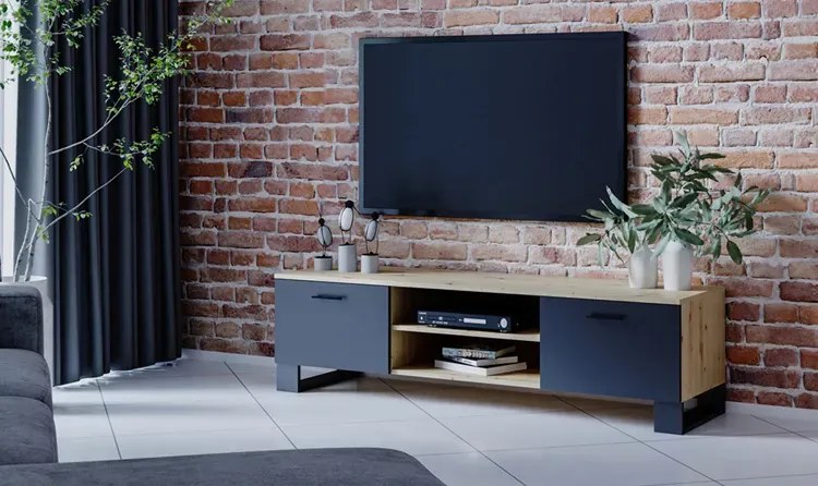 Nowoczesna Szafka Czarny Rtv Pod Telewizor Dąb Artisan + M4-Z40