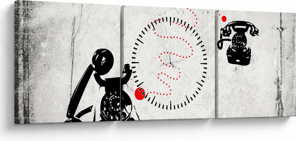 Obraz - Rysunek telefonu w stylu Banksy (z zegarem) (90x30 cm)