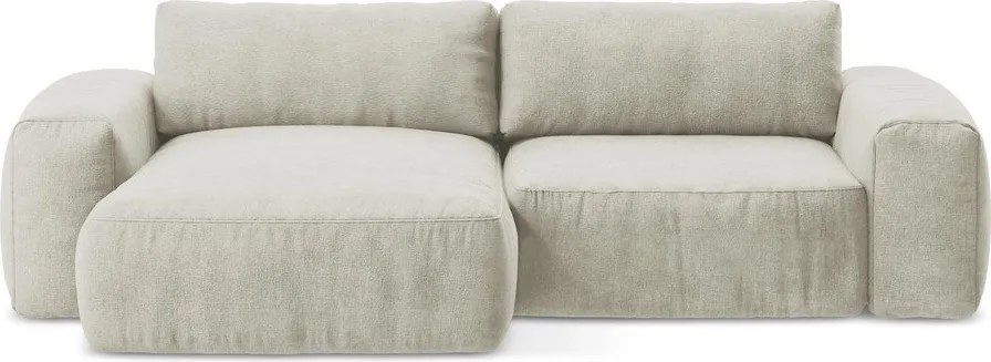 Beżowy rozkładany narożnik z tkaniny szenilowej (lewostronny/z szezlongiem) Kuki – Makamii