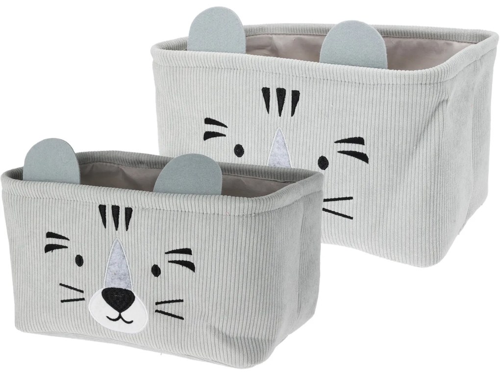 Pojemniki na zabawki CUTIE z uszkami, sztruksowe, 2 sztuki