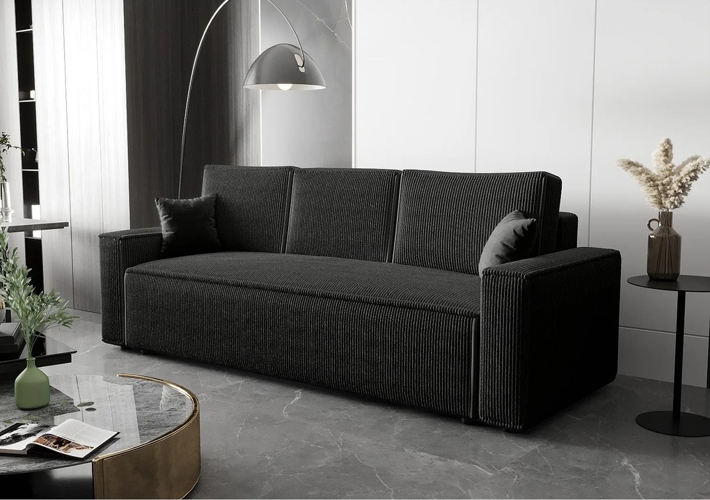 BEDANTE Sofa AMBRO Poso 135 z funkcją spania, czarny, sofa z pojemnikiem, skrzynia na pościel, kanapa do salonu, kanapa, sofa, sofa z funkcją spania