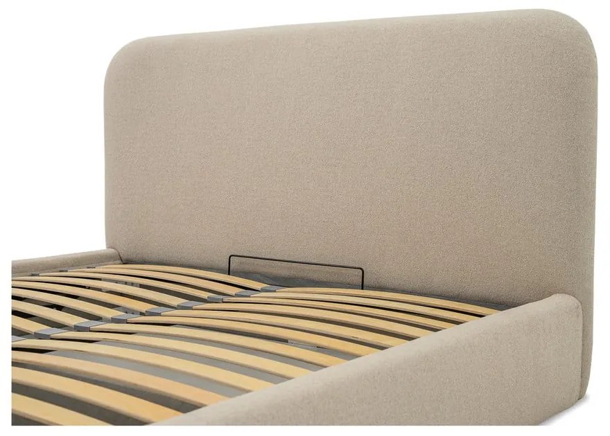 Beżowe tapicerowane łóżko dwuosobowe ze schowkiem ze stelażem 140x190 cm Sea – Scandic