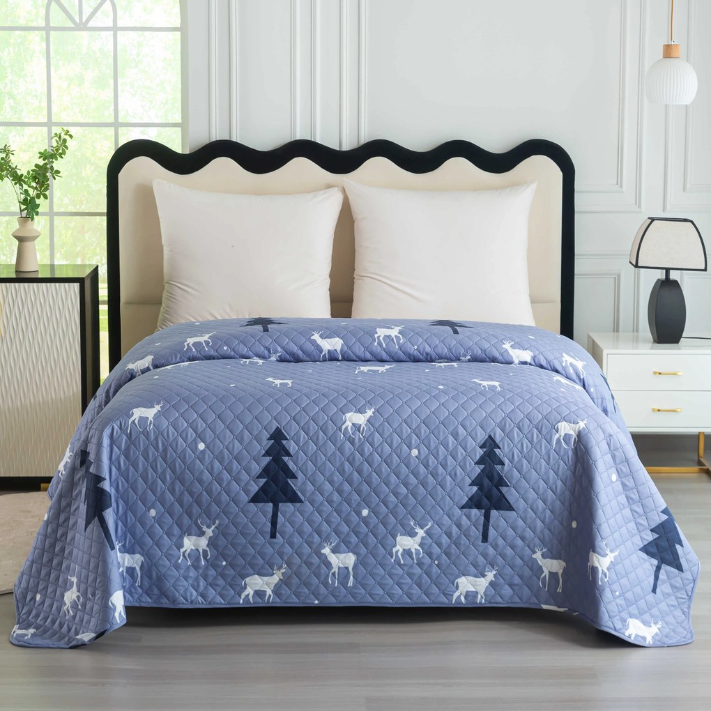 Narzuta na łóżko DEER AND TREE szaroniebieska Rozmiar: 220 x 240 cm