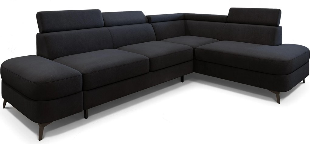 Masseno Narożnik AVISE z funkcją spania i pojemnikiem na pościel Narozniki L, Rozkładana sofa - Czarny, MATT VELVET 99