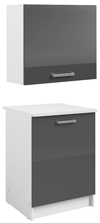 Szafki kuchenne - 1 szafka dolna + 1 szafka górna - 2 drzwiczki - Błyszczący szary i biały - TRATTORIA