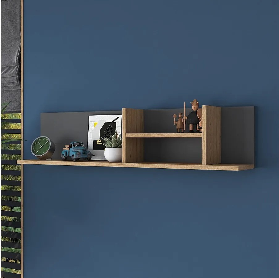 Półka ścienna – 120 x 25 x 19,8 cm – orzech i antracyt – płyta wiórowa pokryta melaminą