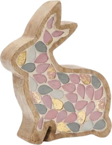 Drewniany wielkanocny zając MOSAIC BUN 15 cm, kolorowy