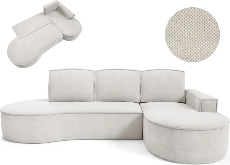 Narożnik MOLLY Prawostronny z funkcją spania, wolnostojący tkanina CURIO 02 Biały