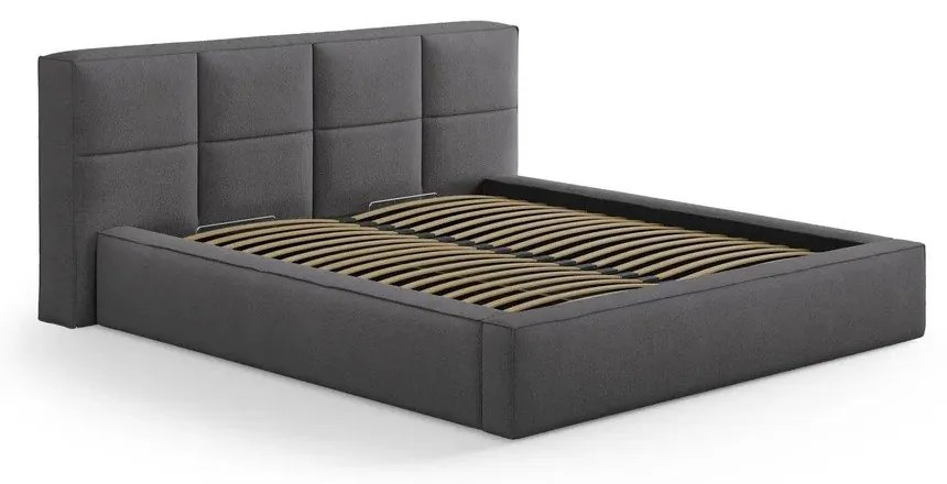 Ciemnoszare tapicerowane łóżko dwuosobowe ze schowkiem ze stelażem 200x200 cm Simon Darren – Micadoni