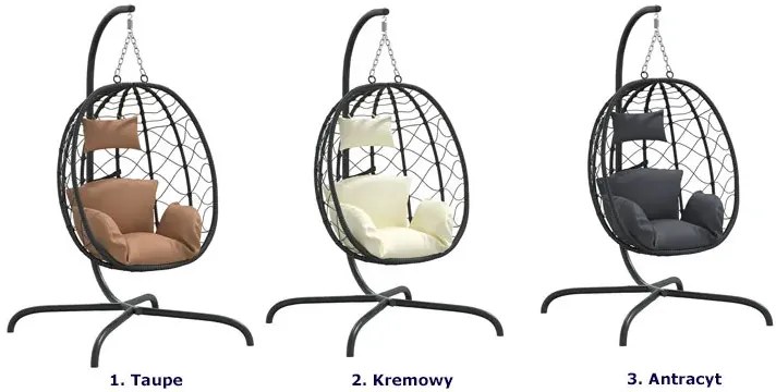 Fotel wiszący z kremowymi poduszkami - Nadio