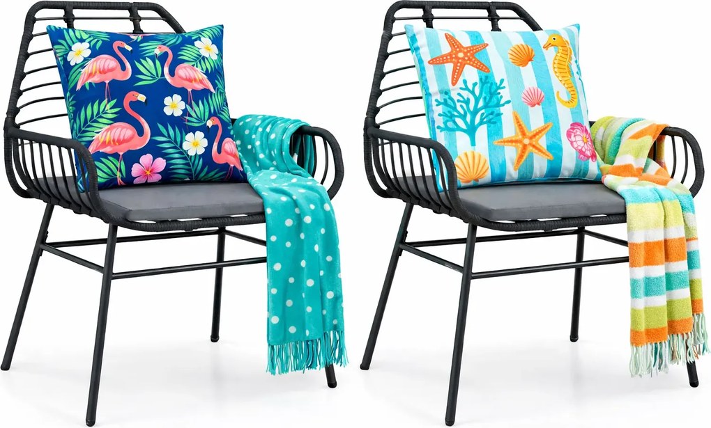 Czarne krzesła ogrodowe z poduszkami 2 szt. S1-P37