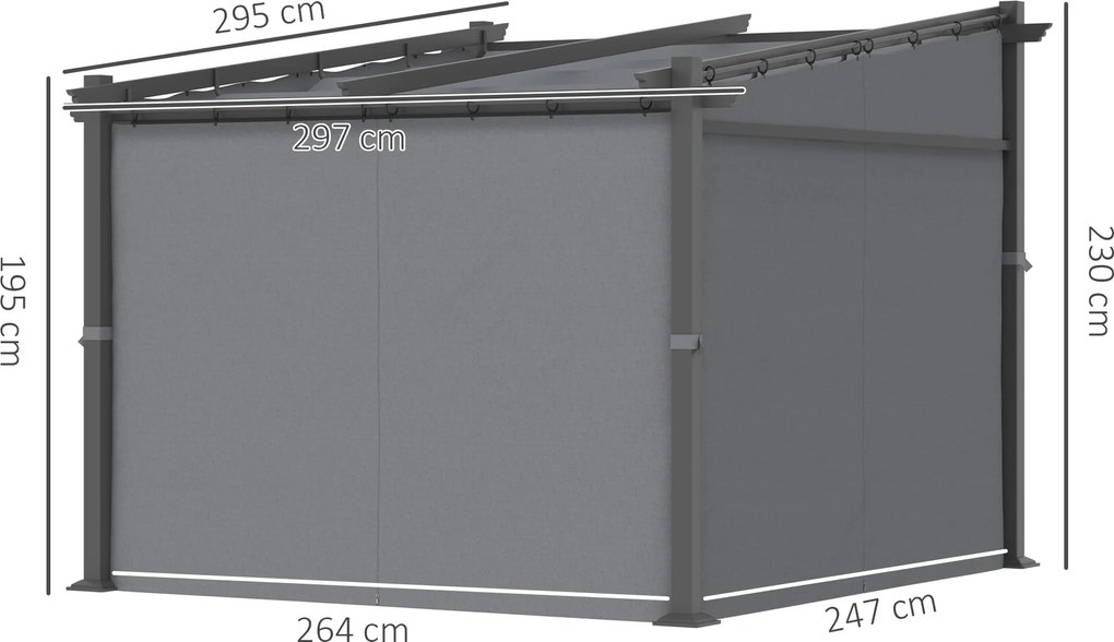 Outsunny Pergola Metalowa 297x295cm Ciemnoszara z Przysuwającym się Dachem | Aosom PL