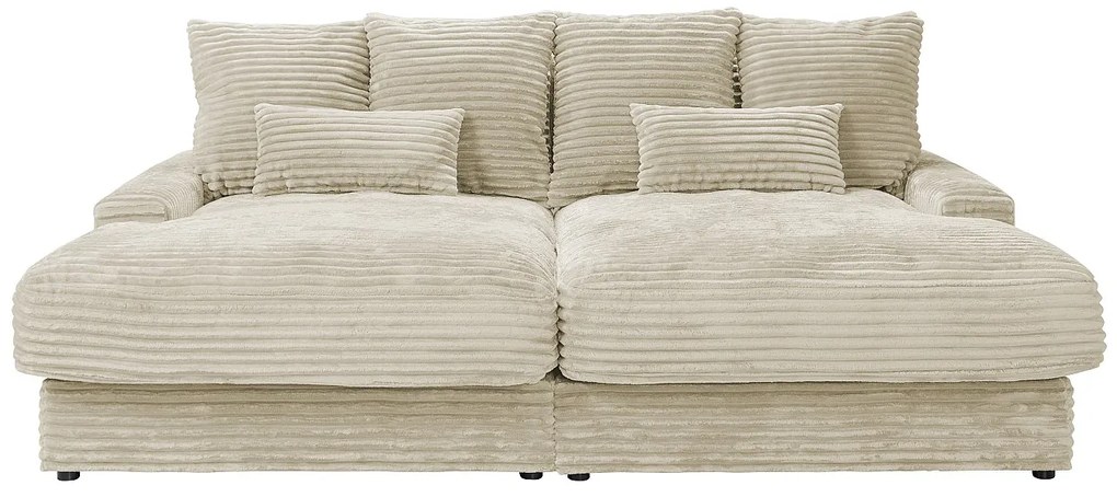 Kanapa 3-osobowa z głębokim siedziskiem z beżowego szeroko prążkowanego sztruksu - CALAZO