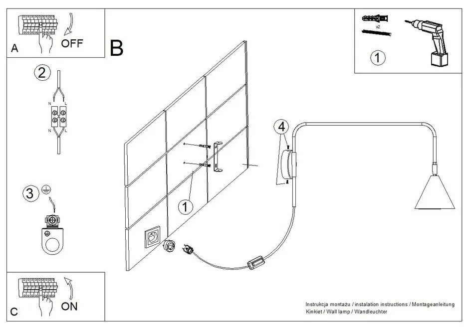 Czarny kinkiet do kontaktu Zylo – Sollux