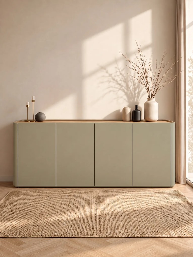 Komoda Elivo 200 cm czterodrzwiowa - eukaliptus / dąb baltic dune