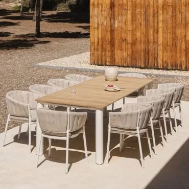 Zestaw Prostokątnych Stołów 220x100 Cm Z Aluminium I Drewna Tekowego Sirka Oraz 10 Krzeseł Ogrodowych Z Aluminium I - Sklum
