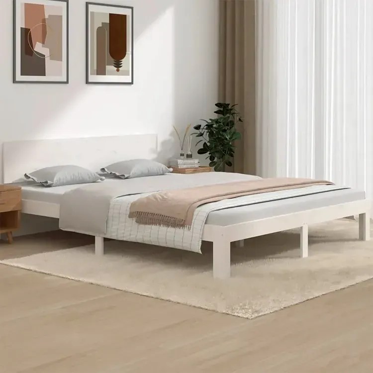 Białe podwójne łóżko drewniane 160x200 N8-D87