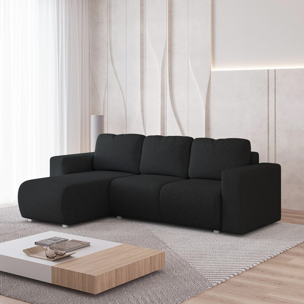 Masseno Narożnik RINOVA z funkcją spania i pojemnikiem na pościel Narozniki L, Rozkładana sofa - Czarny, NEVE 100