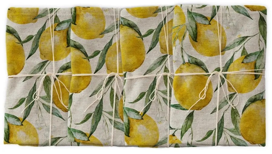 Komplet 4 szt. materiałowych serwetek z domieszką lnu Really Nice Things Lemons, szer. 40 cm