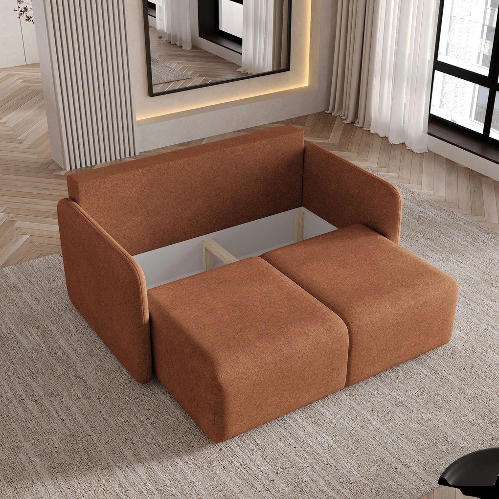 Masseno Sofa SUVI II z funkcją spania i pojemnikiem na pościel, Rozkładana sofa - Miedziany, NEVE 52