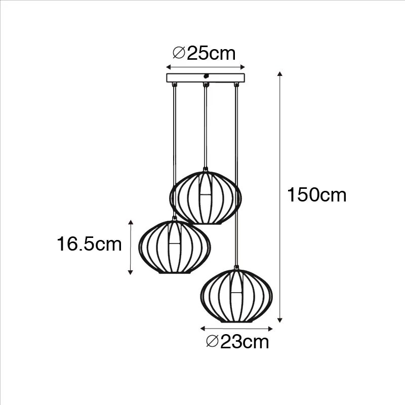 Industrialna lampa wisząca czarna 3-światłowa - MargaritaDesignerski Oswietlenie wewnetrzne