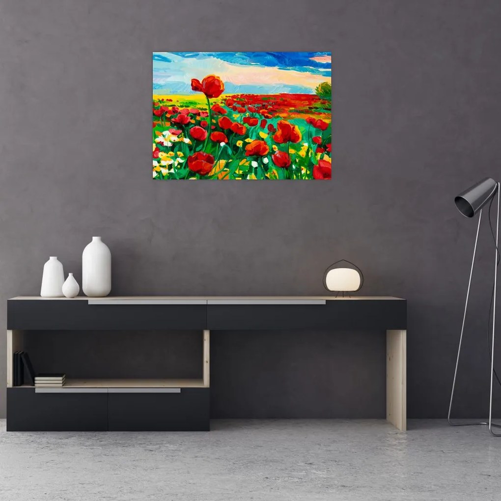 Obraz na szkle pola z makami (70x50 cm)