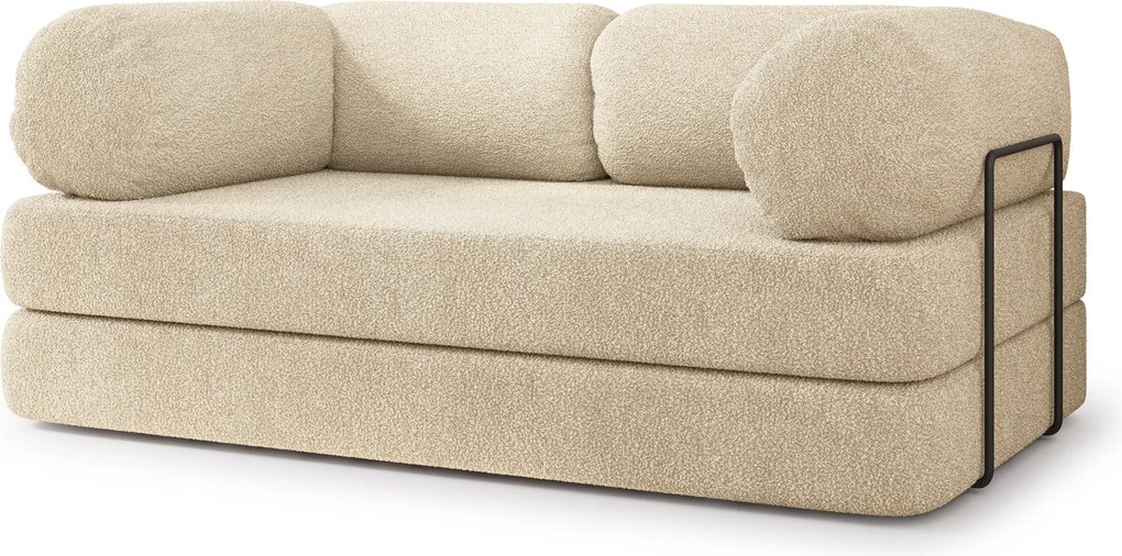 Masseno Sofa piankowa EIREN z funkcją spania, Kanapa z pianki do salonu, Bezmontażowa, Tkanina bucle – Kremowy QUELLE 02